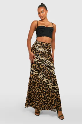 Gespleißter Chiffon-Maxirock mit Animalprint