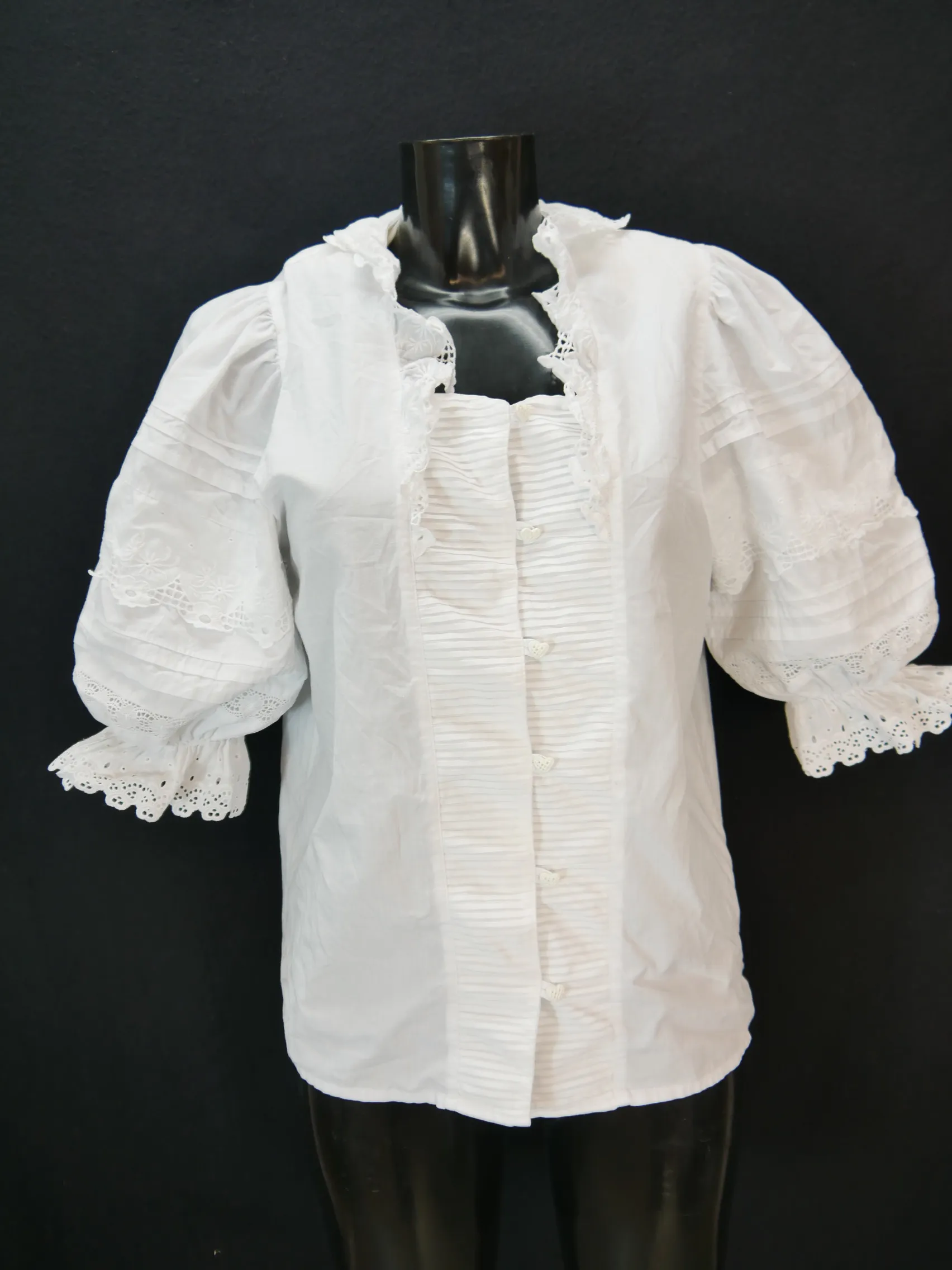 Gr.38 Trachtenbluse weiß Bluse Country Line Baumwolle mit Spitze TB8629