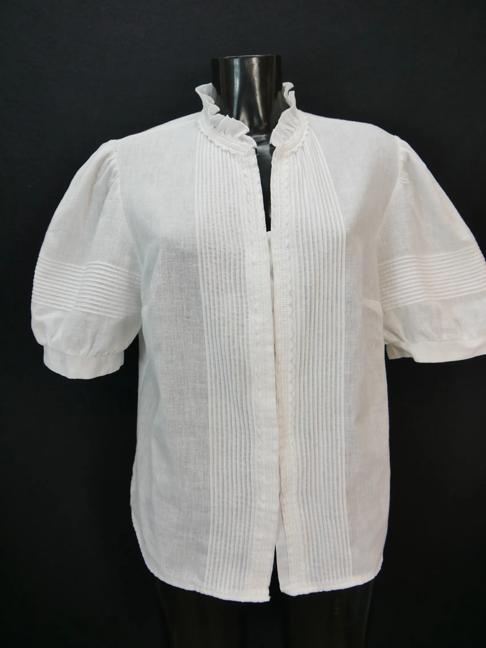 Gr.50 Trachtenbluse weiß Bluse Baumwollmischung mit Spitze TB8567