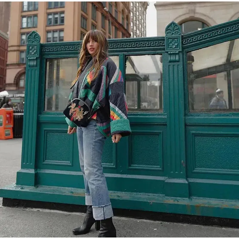 Heidi-Mode | Gilet Kimono Steppjacke In Regenbogenstreifen