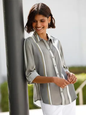Hemdbluse in steingrau-gestreift