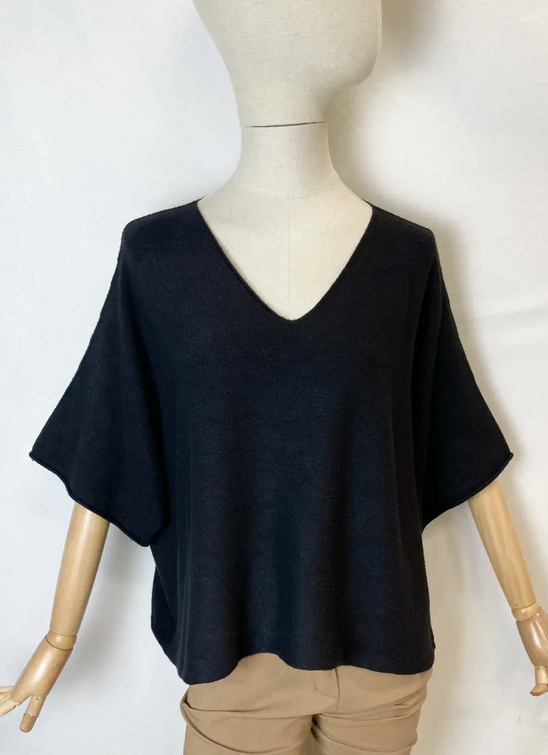 Kimono-Pullover mit lockerer Textur und kurzen Ärmeln