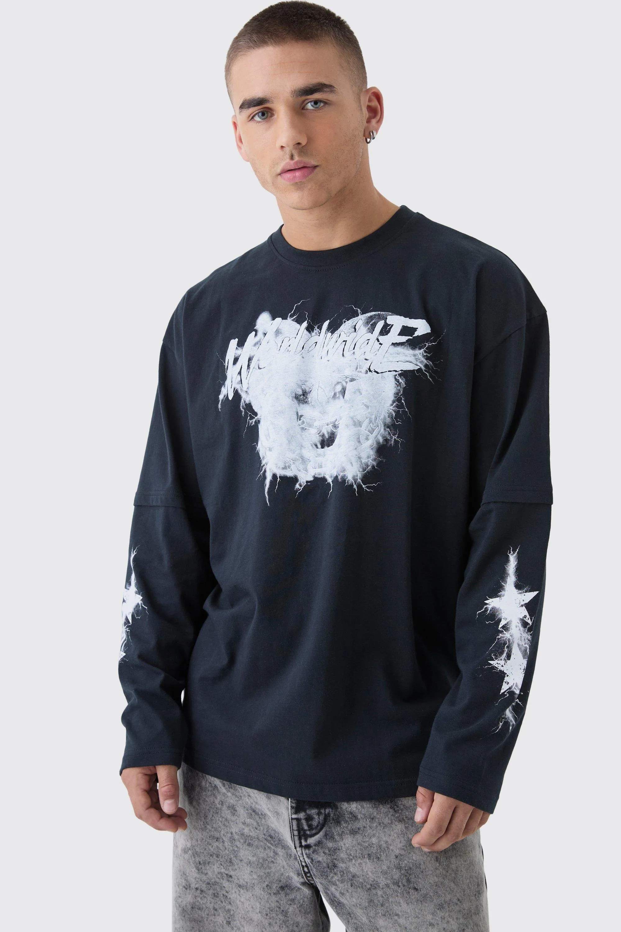Langes Oversize T-Shirt mit Worldwide Kreuz-Print