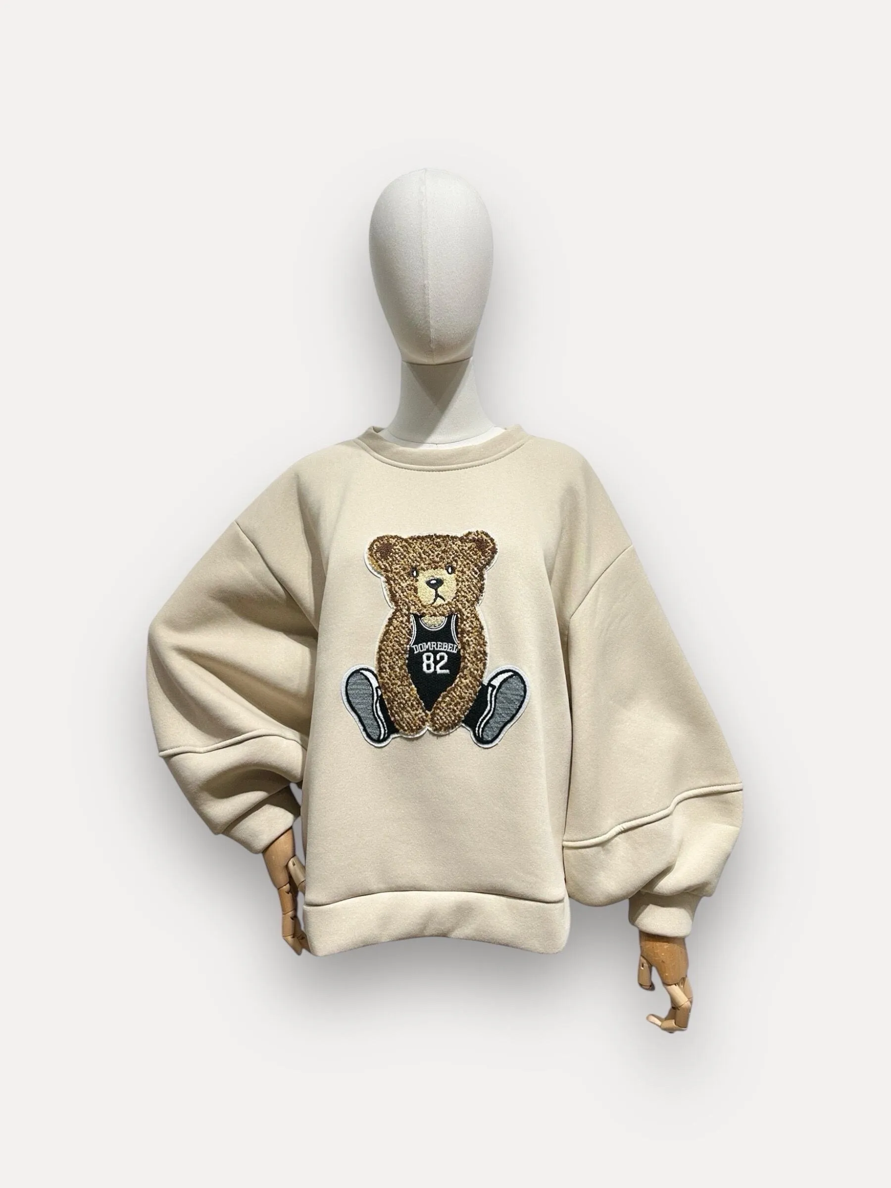 Langärmliges Ballon-Sweatshirt mit süßem Teddybär-Muster