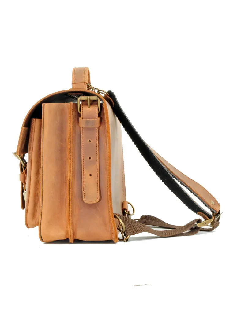 Leder Handverarbeitete Umhängetasche Rucksack 2 Fachs