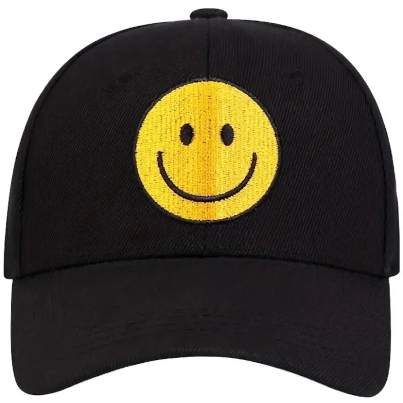 Schwarze Smiley Cap – Fröhliche Baseball Kappe mit Gelbem Motiv