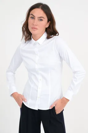 Taillierte Jersey-Bluse in Weiß 