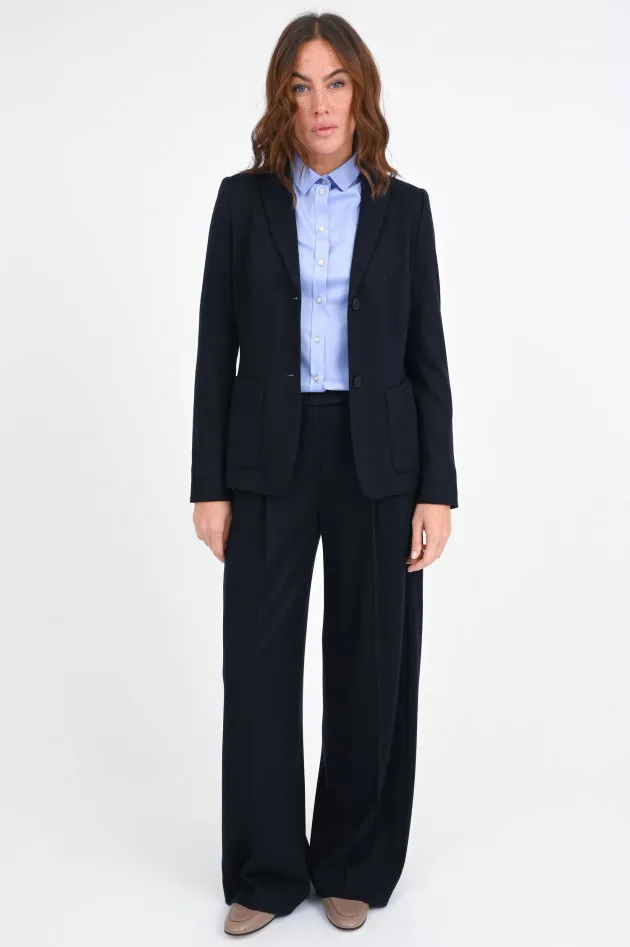 Taillierte Jersey-Langarm Bluse in Hellblau