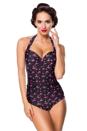 Vintage-Badeanzug mit Flamingo-Muster (Grösse: L)