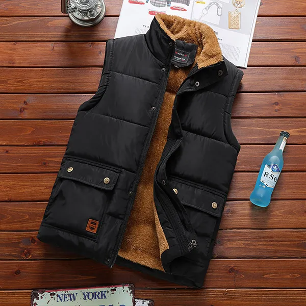 Warme, modische Herren-Steppweste mit Stehkragen und plüschgefüttertem Ärmeldesign