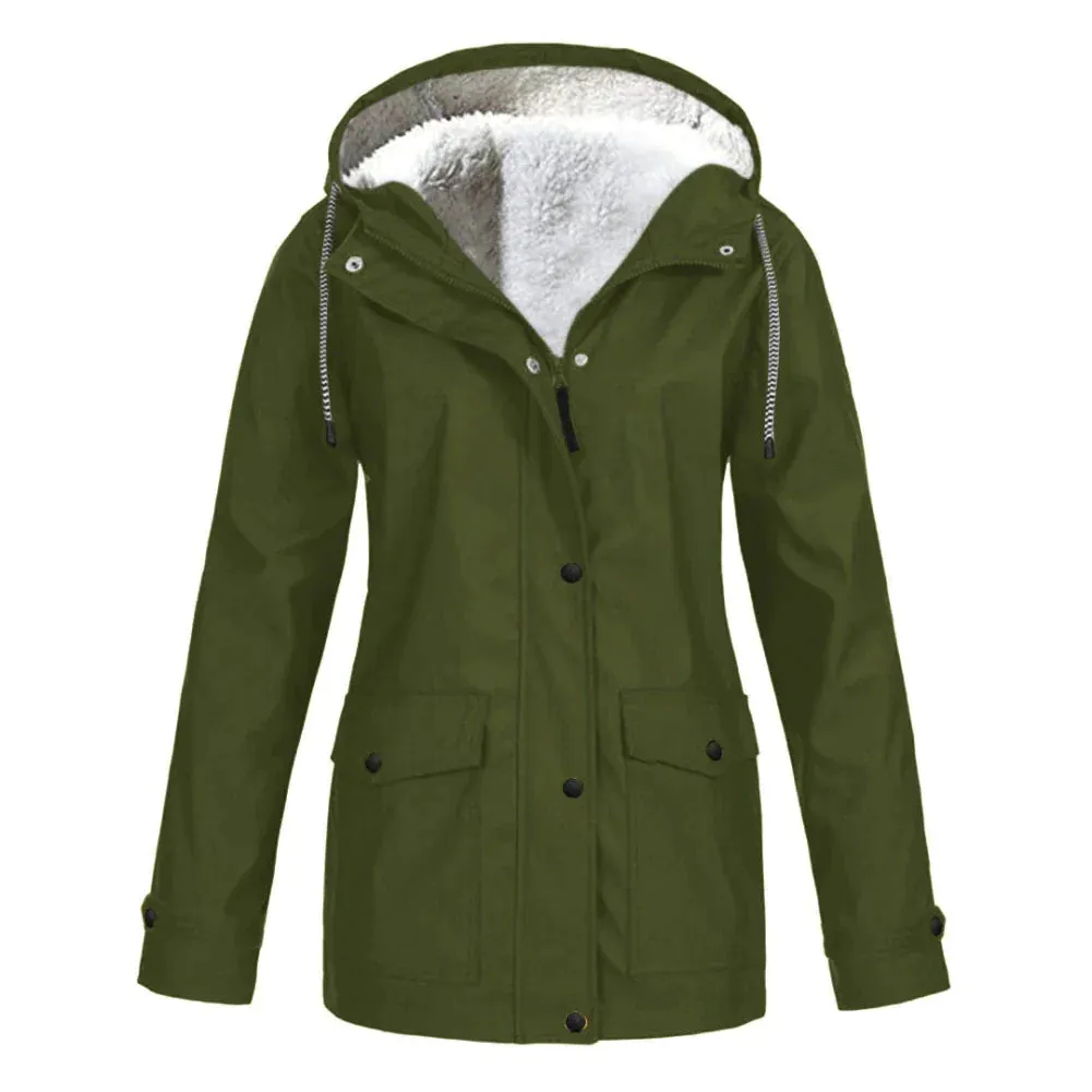 Warme stylische gefütterte Regenjacke mit Kapuze für Damen | Ideal für